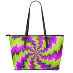 Green Vortex Moving Optical Illusion Leather Tote Bag