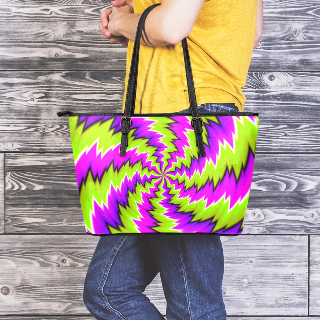 Green Vortex Moving Optical Illusion Leather Tote Bag