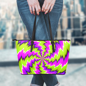 Green Vortex Moving Optical Illusion Leather Tote Bag