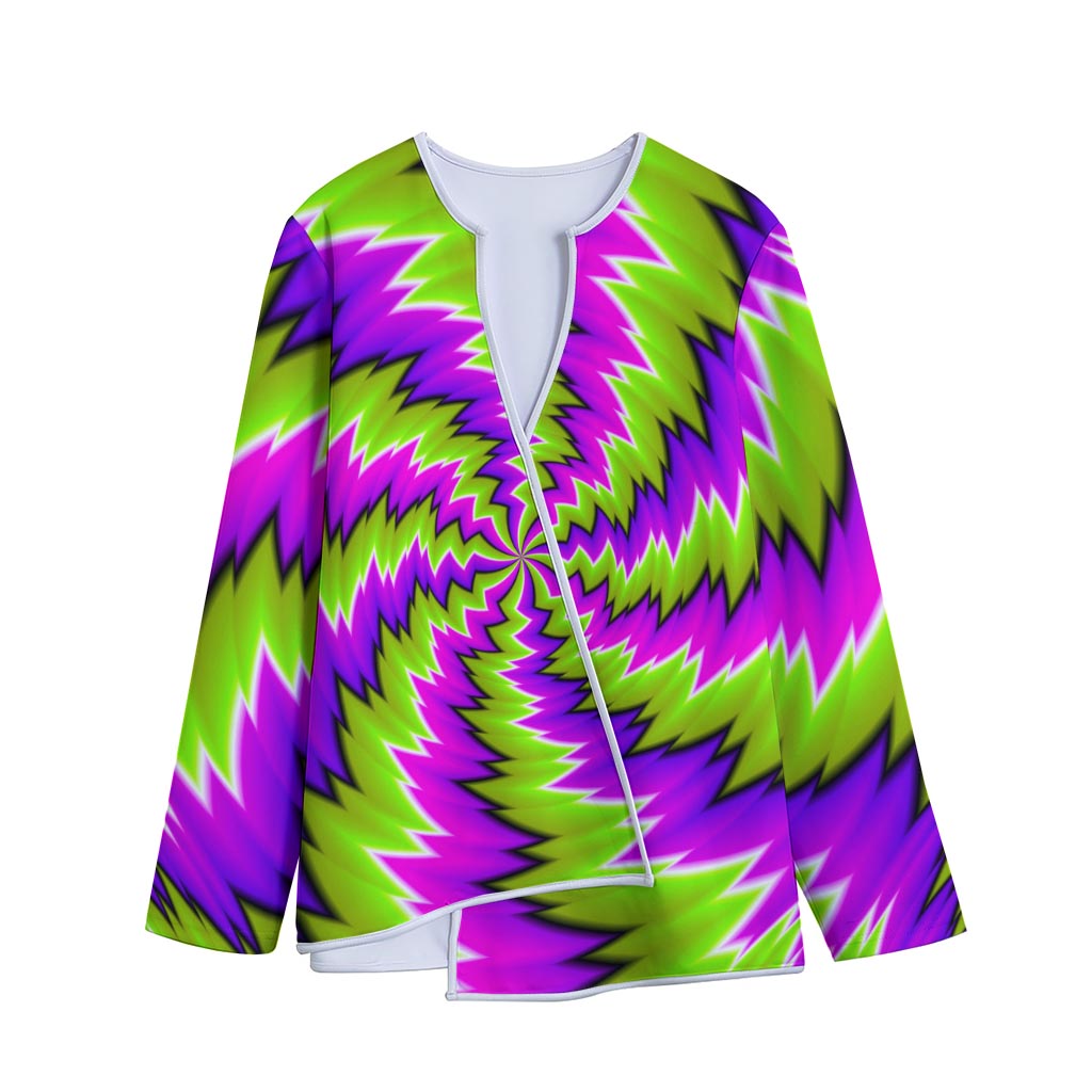 Green Vortex Moving Optical Illusion Long Sleeve Short Coat