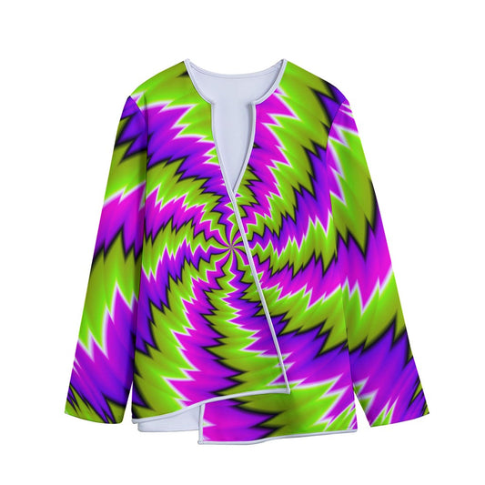Green Vortex Moving Optical Illusion Long Sleeve Short Coat