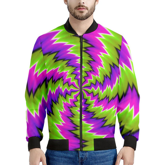 Green Vortex Moving Optical Illusion Men's Bomber Jacket