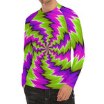 Green Vortex Moving Optical Illusion Men's Long Sleeve Rash Guard