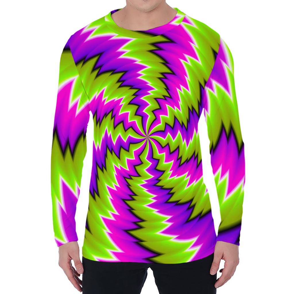 Green Vortex Moving Optical Illusion Men's Long Sleeve T-Shirt