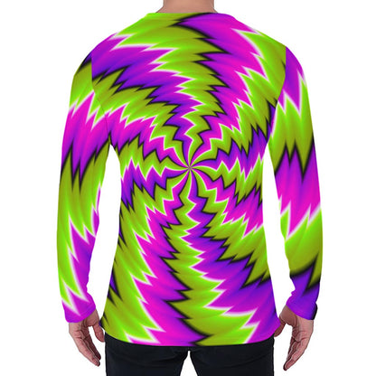 Green Vortex Moving Optical Illusion Men's Long Sleeve T-Shirt