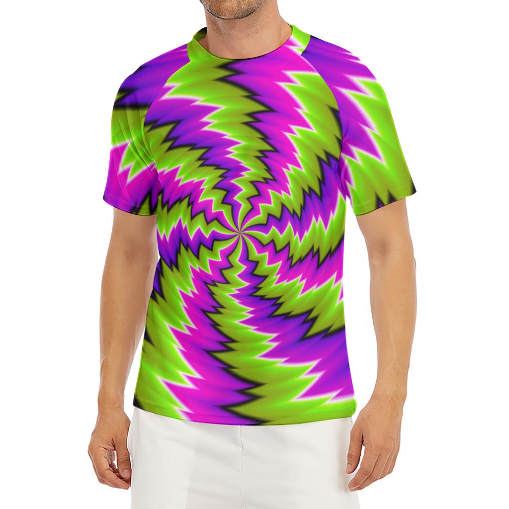 Green Vortex Moving Optical Illusion Men's Short Sleeve Rash Guard
