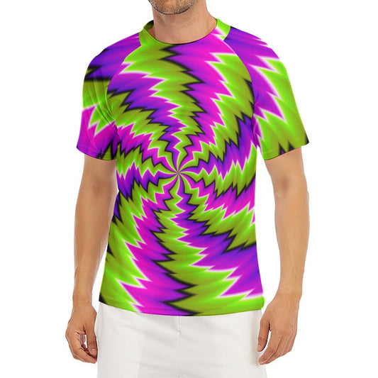 Green Vortex Moving Optical Illusion Men's Short Sleeve Rash Guard