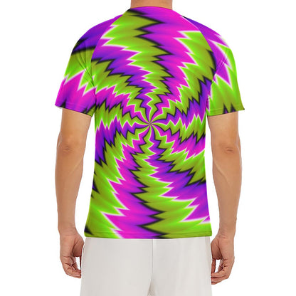 Green Vortex Moving Optical Illusion Men's Short Sleeve Rash Guard