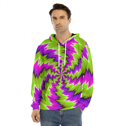 Green Vortex Moving Optical Illusion Men's Velvet Pullover Hoodie