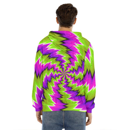 Green Vortex Moving Optical Illusion Men's Velvet Pullover Hoodie