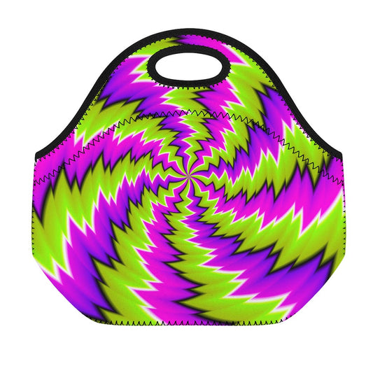 Green Vortex Moving Optical Illusion Neoprene Lunch Bag
