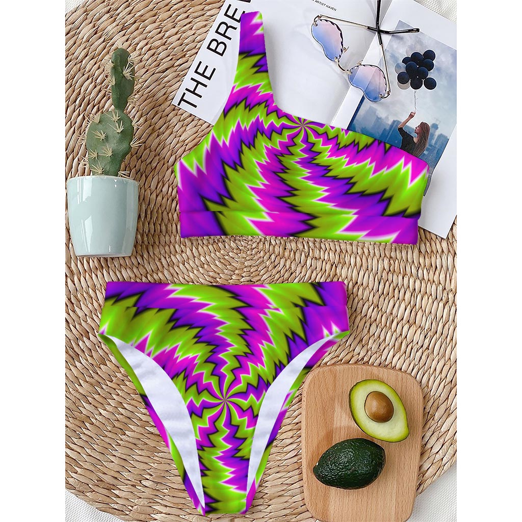 Green Vortex Moving Optical Illusion One Shoulder Bikini Top