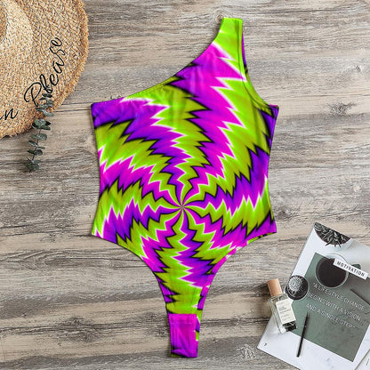 Green Vortex Moving Optical Illusion One Shoulder Bodysuit