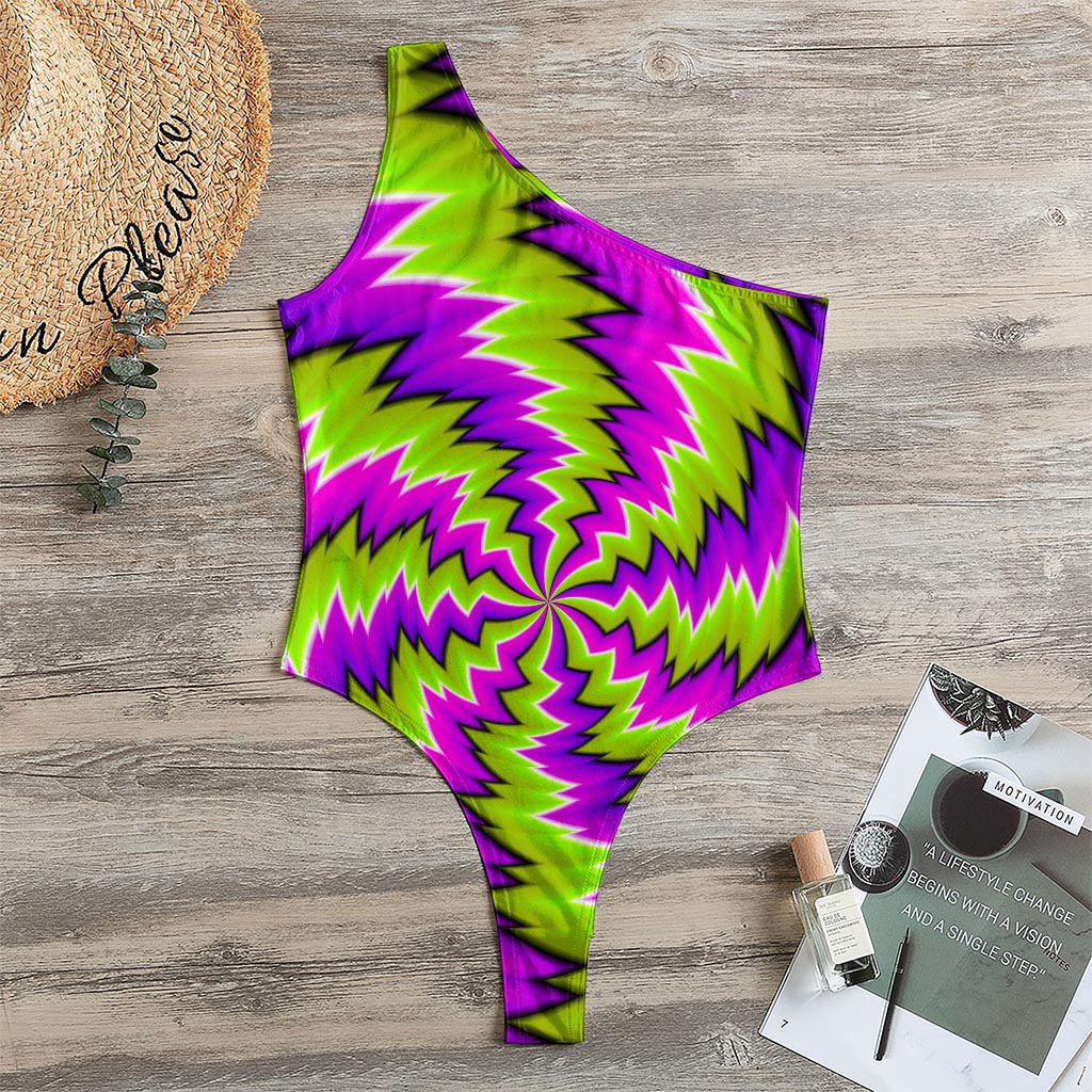 Green Vortex Moving Optical Illusion One Shoulder Bodysuit