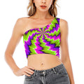 Green Vortex Moving Optical Illusion One Shoulder Crop Top