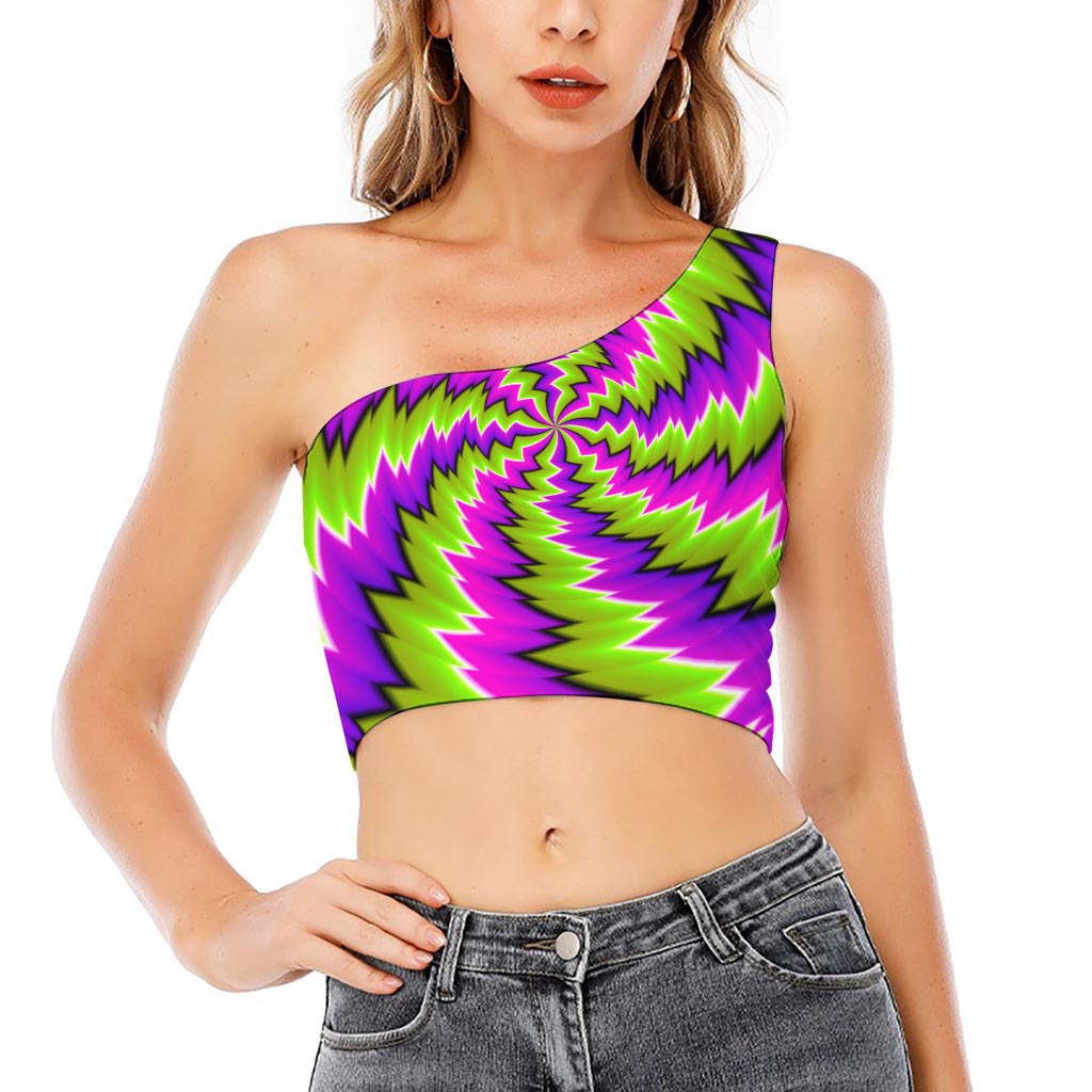 Green Vortex Moving Optical Illusion One Shoulder Crop Top