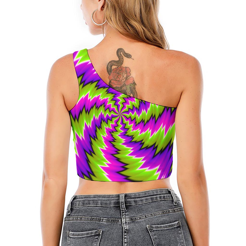 Green Vortex Moving Optical Illusion One Shoulder Crop Top