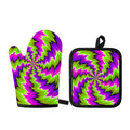 Green Vortex Moving Optical Illusion Oven Mitt And Pot Holder Set
