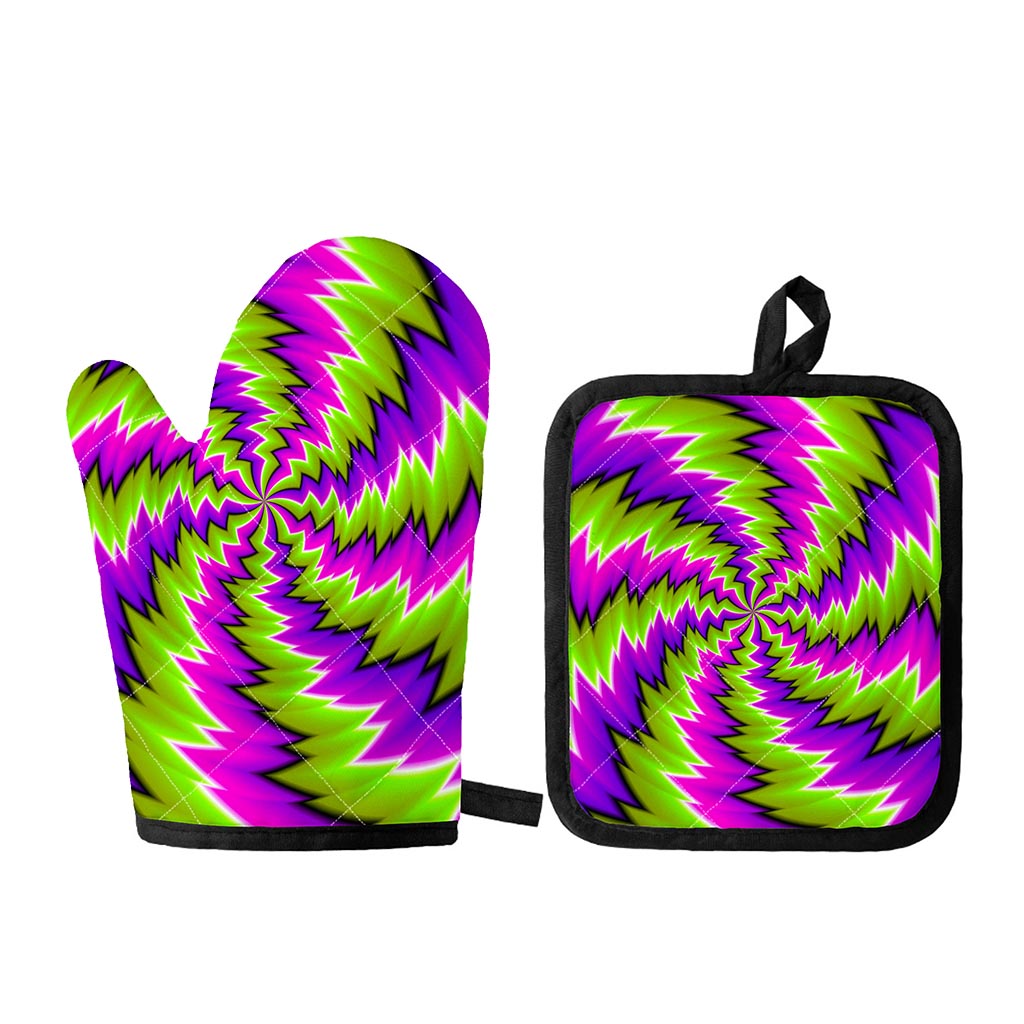 Green Vortex Moving Optical Illusion Oven Mitt And Pot Holder Set