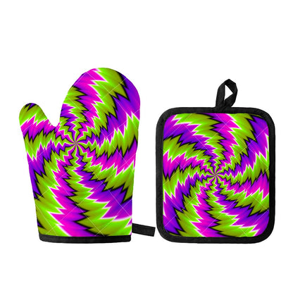 Green Vortex Moving Optical Illusion Oven Mitt And Pot Holder Set