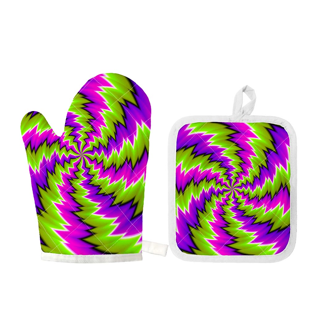 Green Vortex Moving Optical Illusion Oven Mitt And Pot Holder Set