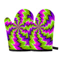 Green Vortex Moving Optical Illusion Oven Mitts