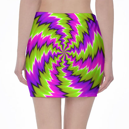 Green Vortex Moving Optical Illusion Pencil Mini Skirt
