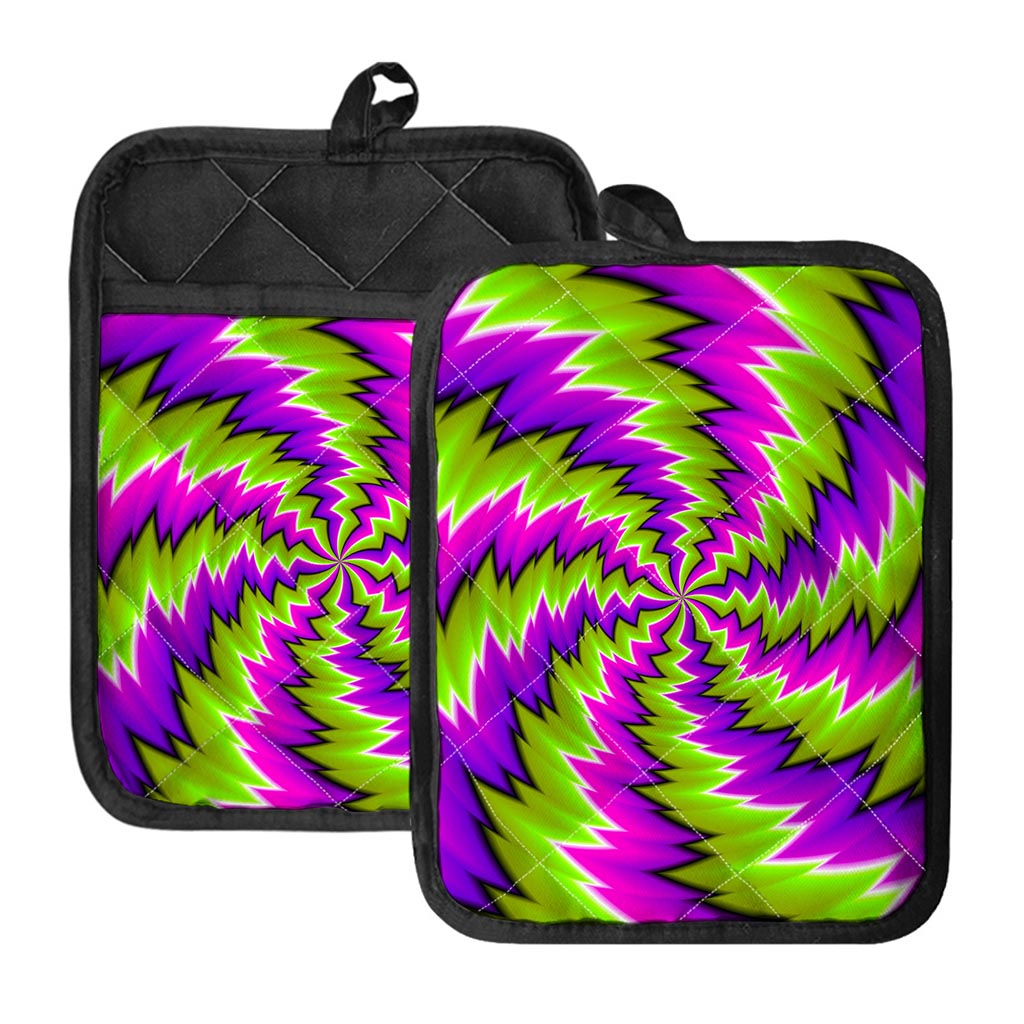 Green Vortex Moving Optical Illusion Pot Holders With Pocket