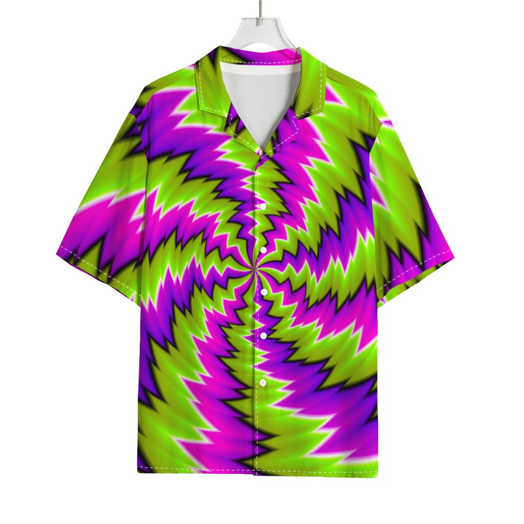 Green Vortex Moving Optical Illusion Rayon Hawaiian Shirt