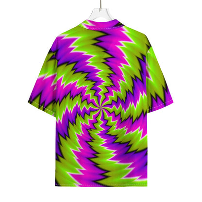 Green Vortex Moving Optical Illusion Rayon Hawaiian Shirt