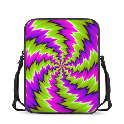 Green Vortex Moving Optical Illusion Rectangular Crossbody Bag