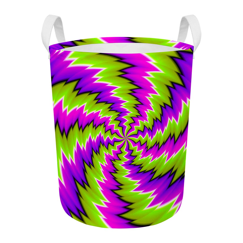 Green Vortex Moving Optical Illusion Round Laundry Basket