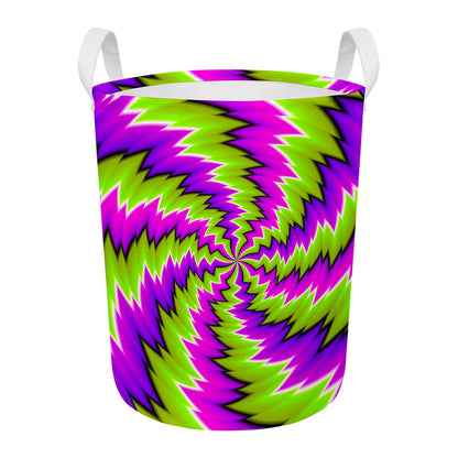 Green Vortex Moving Optical Illusion Round Laundry Basket