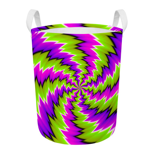 Green Vortex Moving Optical Illusion Round Laundry Basket