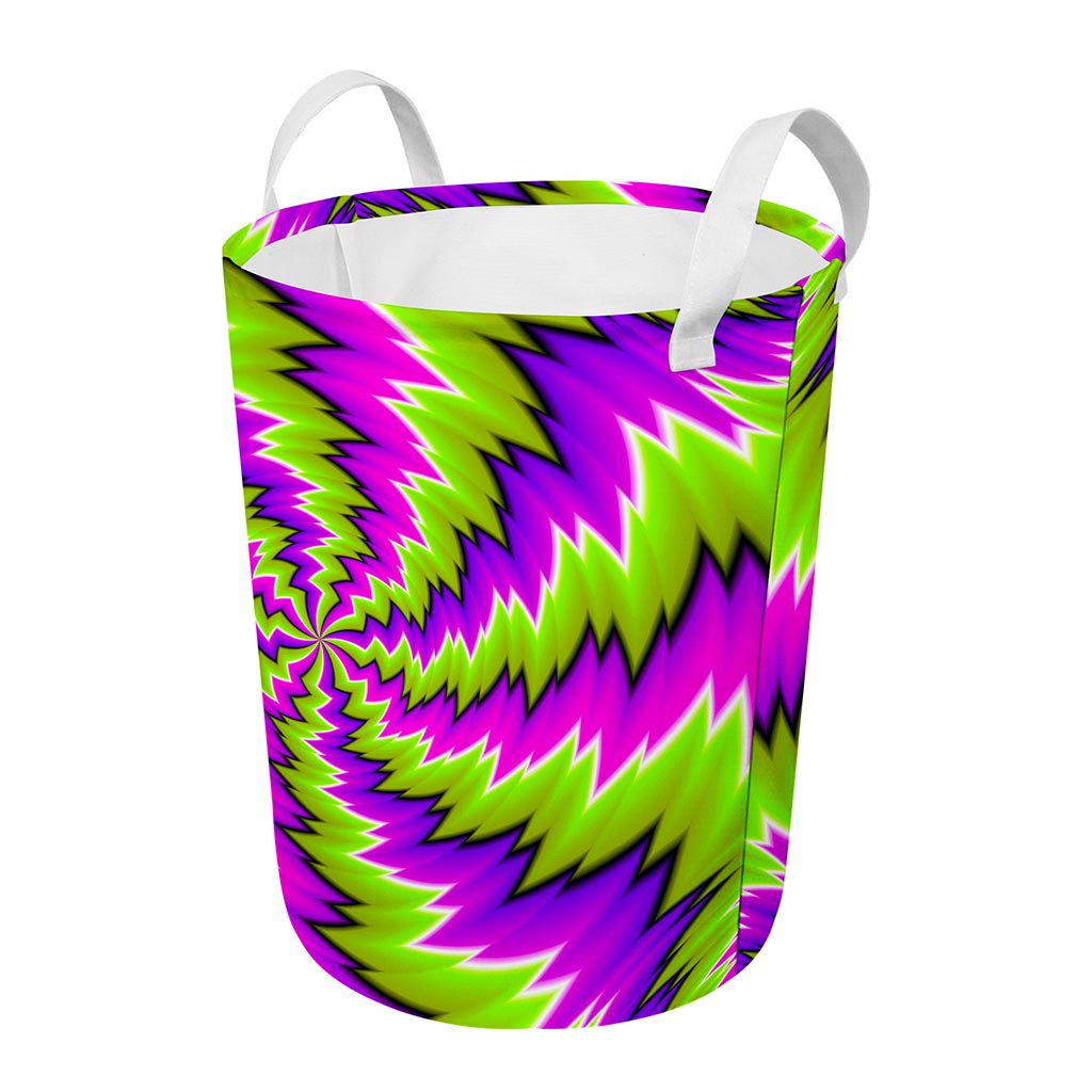 Green Vortex Moving Optical Illusion Round Laundry Basket
