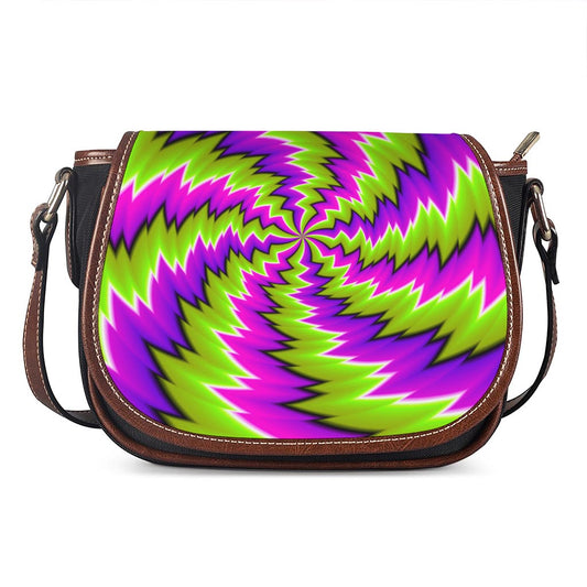 Green Vortex Moving Optical Illusion Saddle Bag