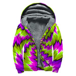 Green Vortex Moving Optical Illusion Sherpa Lined Zip Up Hoodie