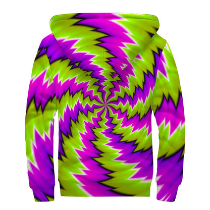Green Vortex Moving Optical Illusion Sherpa Lined Zip Up Hoodie