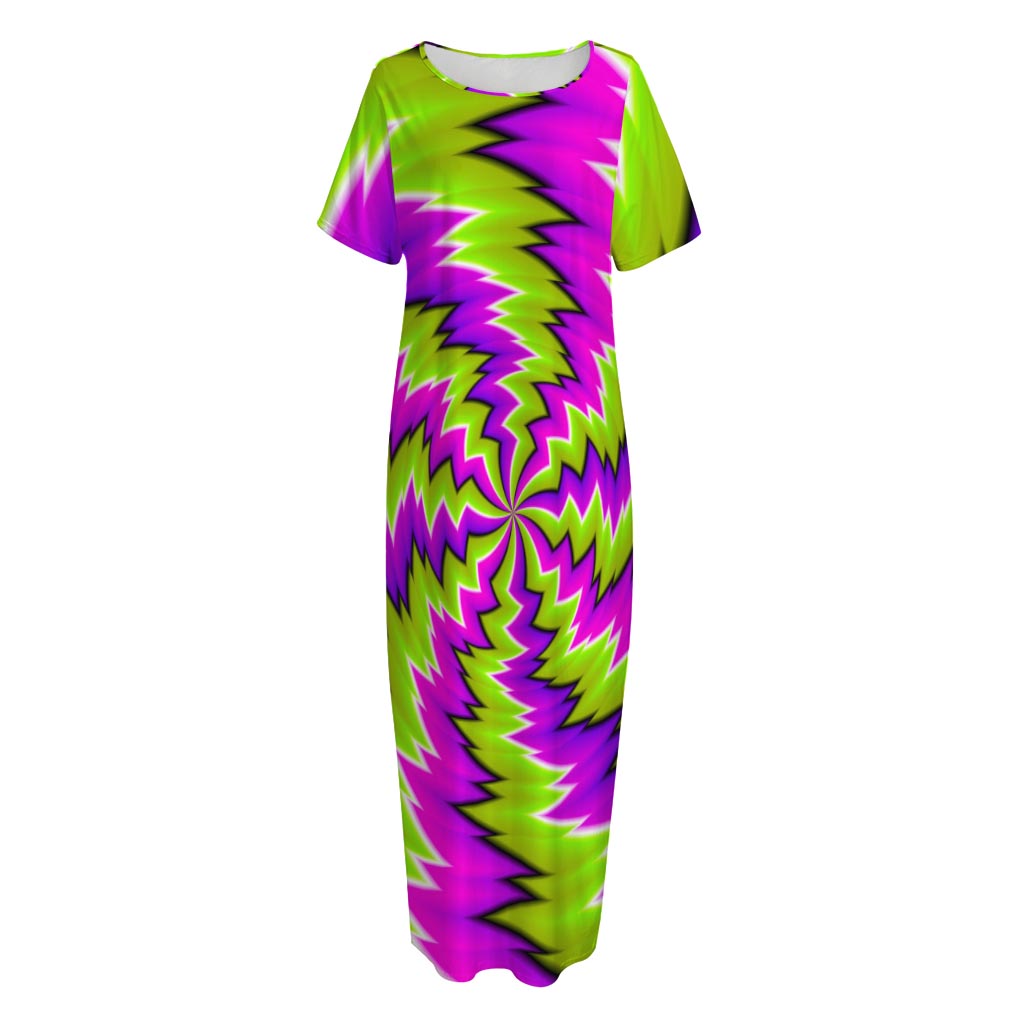 Green Vortex Moving Optical Illusion Short Sleeve Long Nightdress
