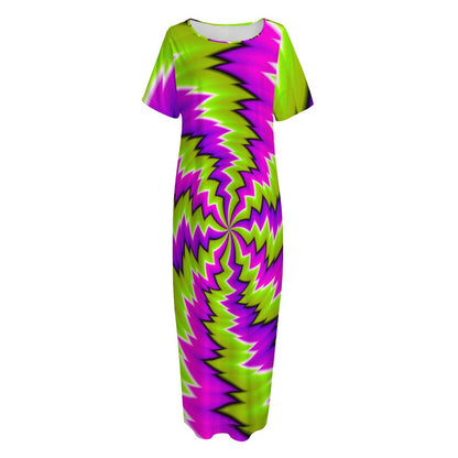 Green Vortex Moving Optical Illusion Short Sleeve Long Nightdress