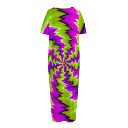 Green Vortex Moving Optical Illusion Short Sleeve Long Nightdress