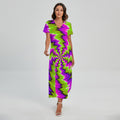 Green Vortex Moving Optical Illusion Short Sleeve Maxi Dress
