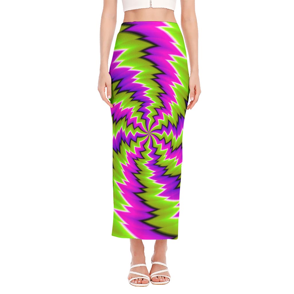 Green Vortex Moving Optical Illusion Side Slit Maxi Skirt