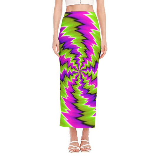 Green Vortex Moving Optical Illusion Side Slit Maxi Skirt