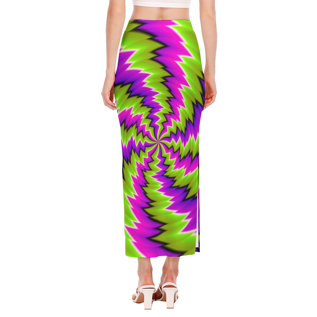 Green Vortex Moving Optical Illusion Side Slit Maxi Skirt