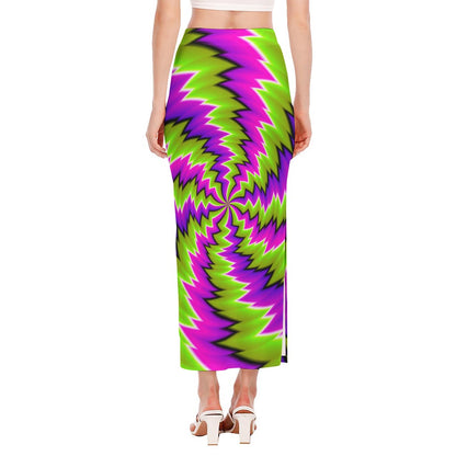Green Vortex Moving Optical Illusion Side Slit Maxi Skirt
