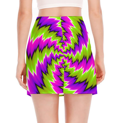 Green Vortex Moving Optical Illusion Side Slit Mini Skirt