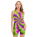 Green Vortex Moving Optical Illusion Sleeveless One Piece Swimsuit
