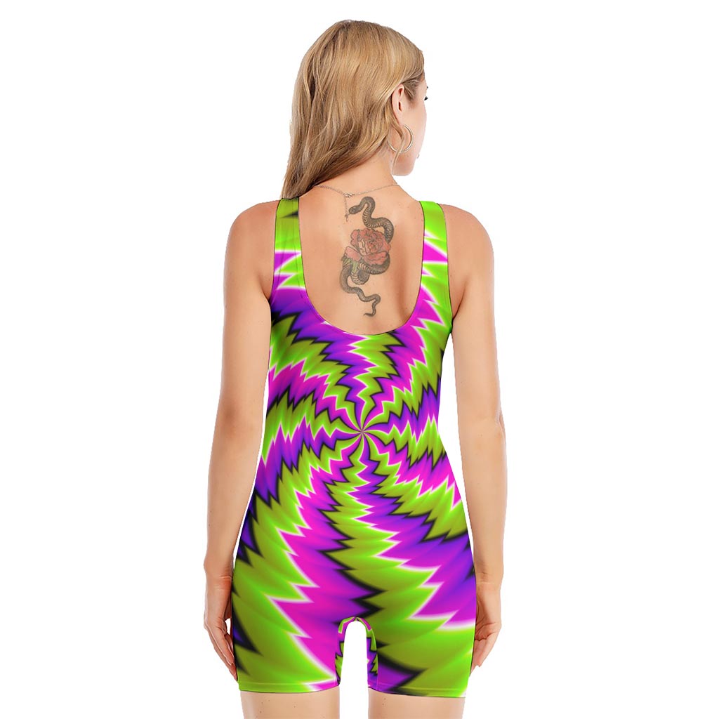 Green Vortex Moving Optical Illusion Sleeveless One Piece Swimsuit