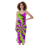 Green Vortex Moving Optical Illusion Slim Fit Midi Cami Dress